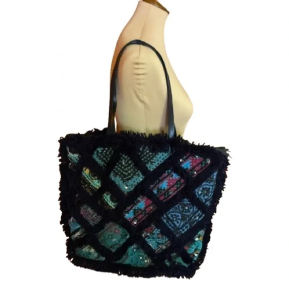 NWOT Ibban patchwork fringed oversized purse - Picture 1 of 14